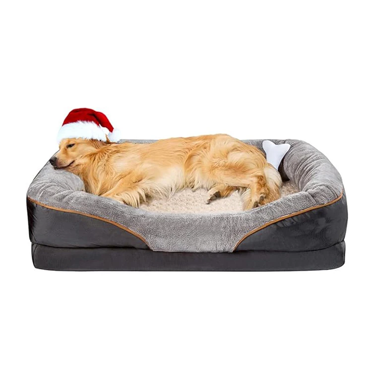 Manufacturer-Dropshipping-Black-Short-Plush-Large-Washable-Cover-Dog-Beds-Rectangle-Orthopedic-Pet-Bed-With-Accessories