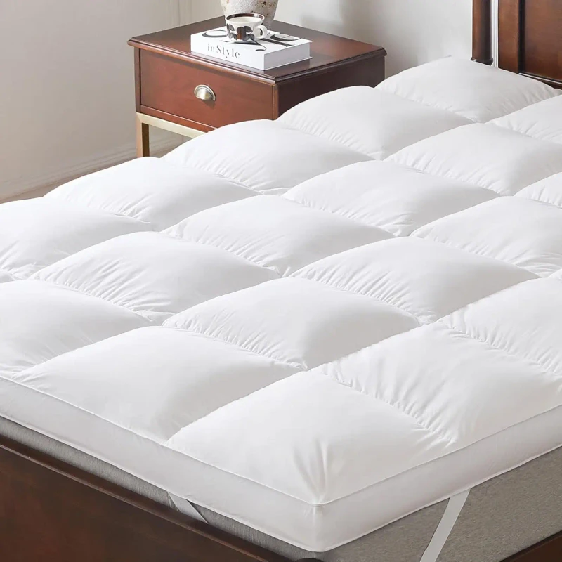 Mattress-3-Inch-White-Mattress-Topper-Bed-Topper-Mattress-Cover-with-Straps-Cotton-Fabric-78x80inch