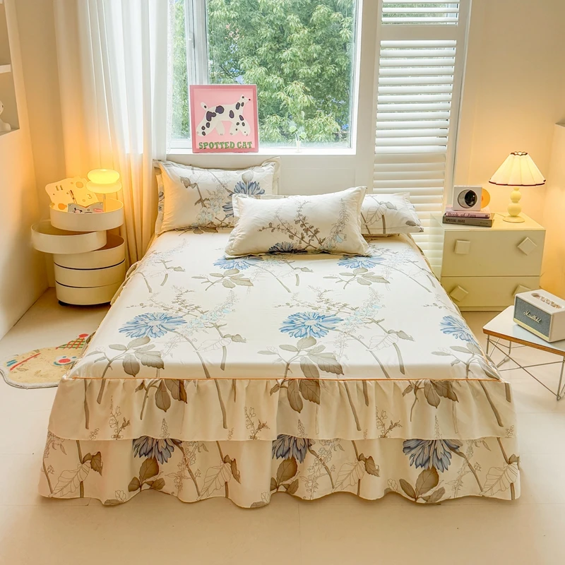 Mattress-Protector-Printed-Bed-Skirt-Bedspread-Yellow-New-Polyester-Bilateral-Bed-Skirt