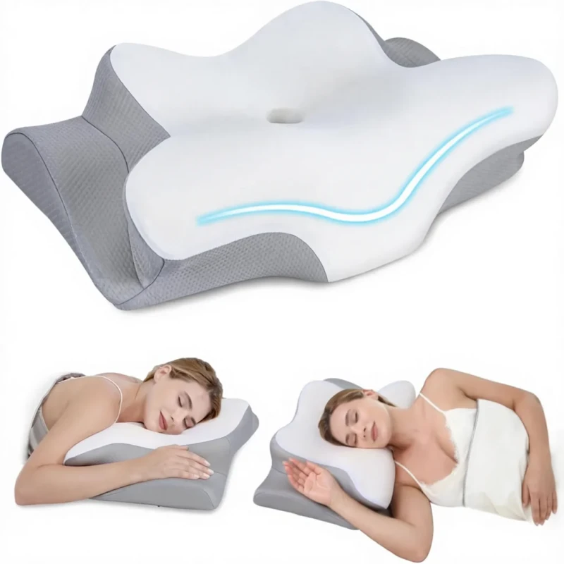Memory-Foam-Cervical-Pillow-Ergonomic-Adjustable-Breathable-Oblong-Shape-Washable-Polyester-Cover-Customizable-LY2