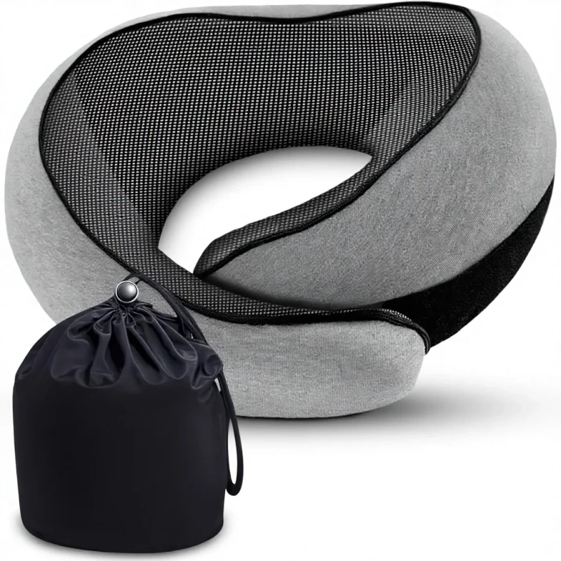 Memory-Foam-Neck-Travel-Pillow-Adjustable-Breathable-Lightweight-Round-Shape-Compact-Ergonomic-Design-for-Airplane-Car-Home