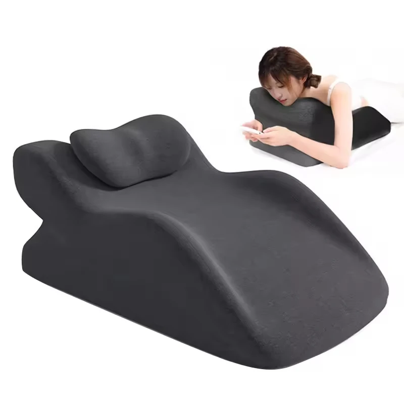 Memory-Foam-Reading-Pillow-with-Chest-Support-Bed-Pillow-with-Knitted-Neck-Design-for-Prone-Sleeping