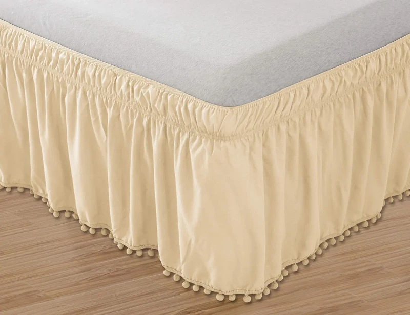 Micarofiber-Solid-Pattern-Bed-Skirt-with-Elegant-Comfort-Pompom-Fringe-Ruffle-for-Hotel-Use