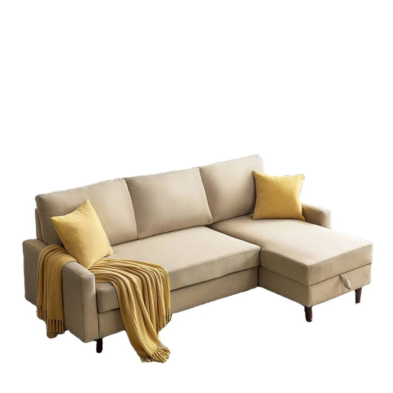 Microfiber-Fabric-Beige-L-Shaped-Sofa-Bed-with-Pull-Out-Sleeper-and-Storage-Function-for-Living-Room-and-Apartment