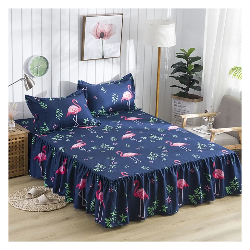 Microfiber-Ruffle-Printed-Skirt-Bedspread-Waterproof-Printed-Pattern-Bed-Skirt