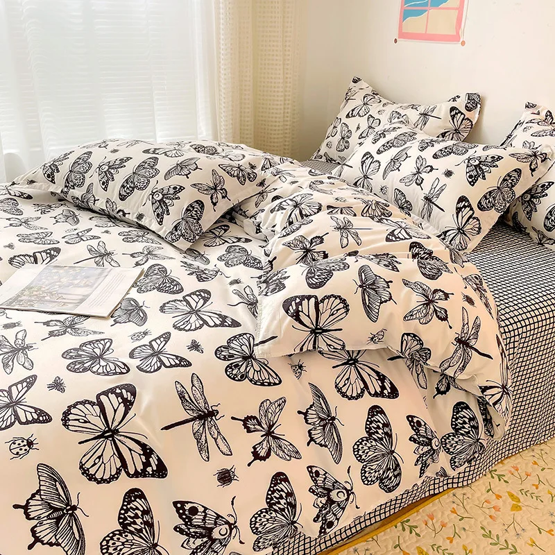 Microfiber-Thick-Flourish-Printed-King-Sizes-Duvet-Cover-4Pcs-Polyester-Quilt-Cover-Bedding-Set