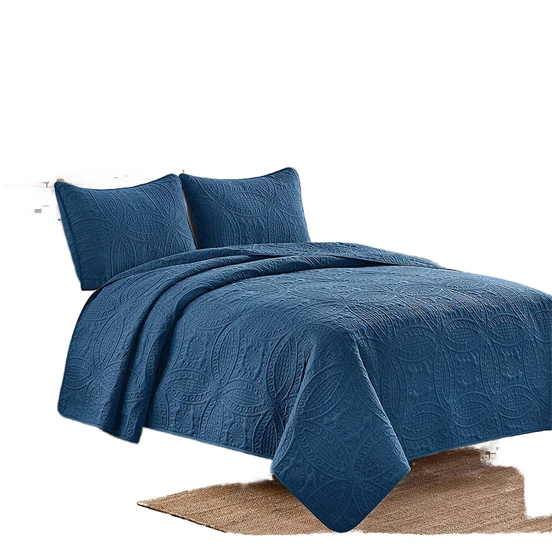 Microfiber-Waterproof-Embroidery-Ultrasonic-Quilted-3-Piece-Set-Luxury-Leaf-Pattern-Polyester-All-Season-Comforter-Bed-Cover