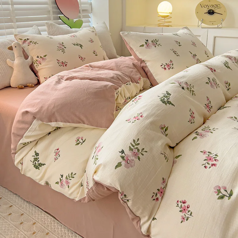 Minimalist-Design-Washed-Cotton-Duvet-Cover-Bed-Sheet-Set-For-Single-Student-Dormitory-Hostel-Use