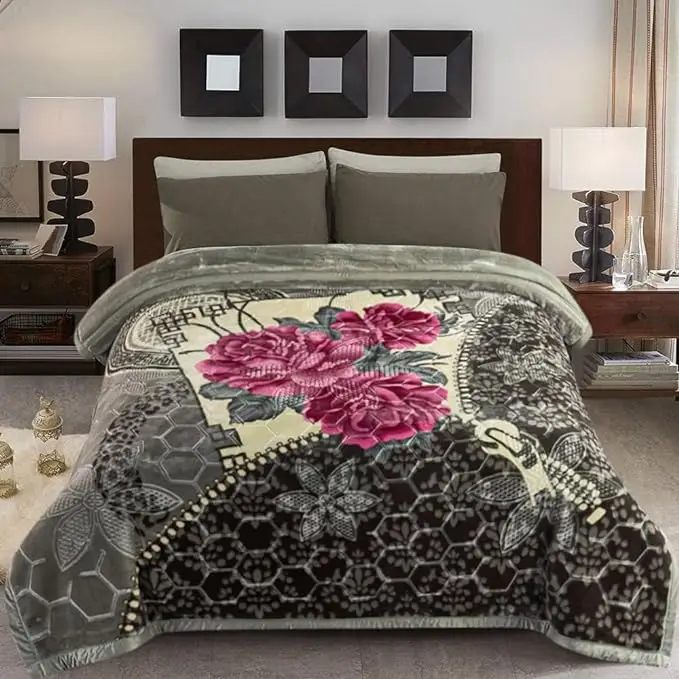 Mink-Double-Bed-Blankets-Thick-Blanket-for-Winter-King-Size-4kg-2-Ply-AB-Printed-Raschel-Blanket