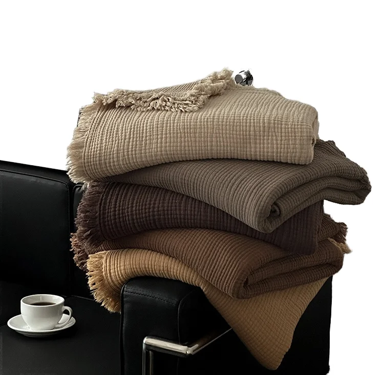 Modern-100-Cotton-Muslin-Blanket-4-Layer-Raschel-Woven-Throw-Blankets-for-Sofa-Bed-Solid-Pattern