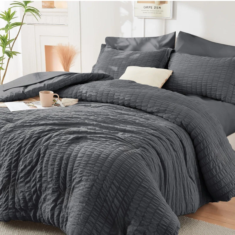 Modern-3-Piece-Full-Luxury-Bedding-Set-All-Season-Seersucker-Comforter-with-Fitted-Sheet-Polyester-Microfiber-Home-Use