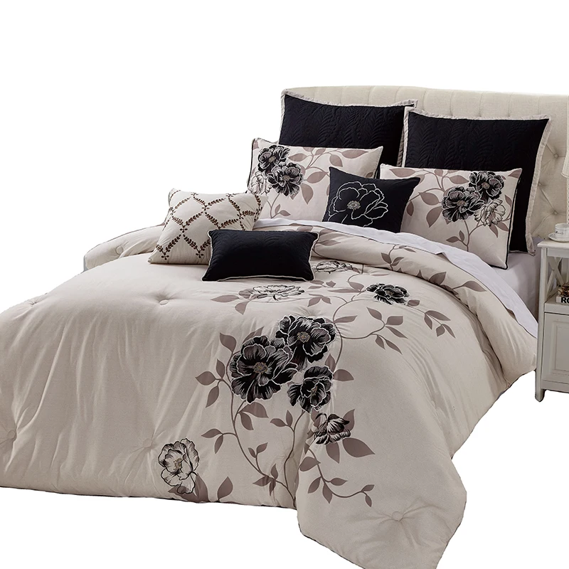 Modern-4-Seasons-Embroidery-Soft-Floral-Microfiber-8-Piece-Comforter-Bed-Sheet-Set-Cushions-Pillowcases-Customizable