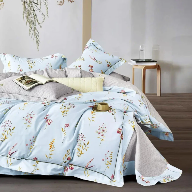 Modern-Comforter-100-Cotton-Four-Piece-Flat-Bed-Sheet-Fresh-Floral-Print-Bedding-Set-for-Home-Use