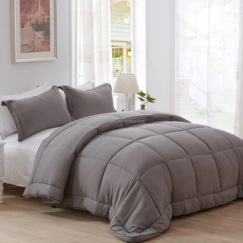 Modern-Comforter-Set-Bedding-3-Pieces-1-Quilted-Comforter-and-2-Pillowcases-Customized-Size-Gray