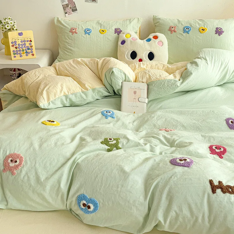 Modern-Custom-Double-Bed-Washed-Cotton-Eco-Friendly-4-Piece-Printed-Comfortable-Couple-Shared-Use-Large-Size-Bedding-Set