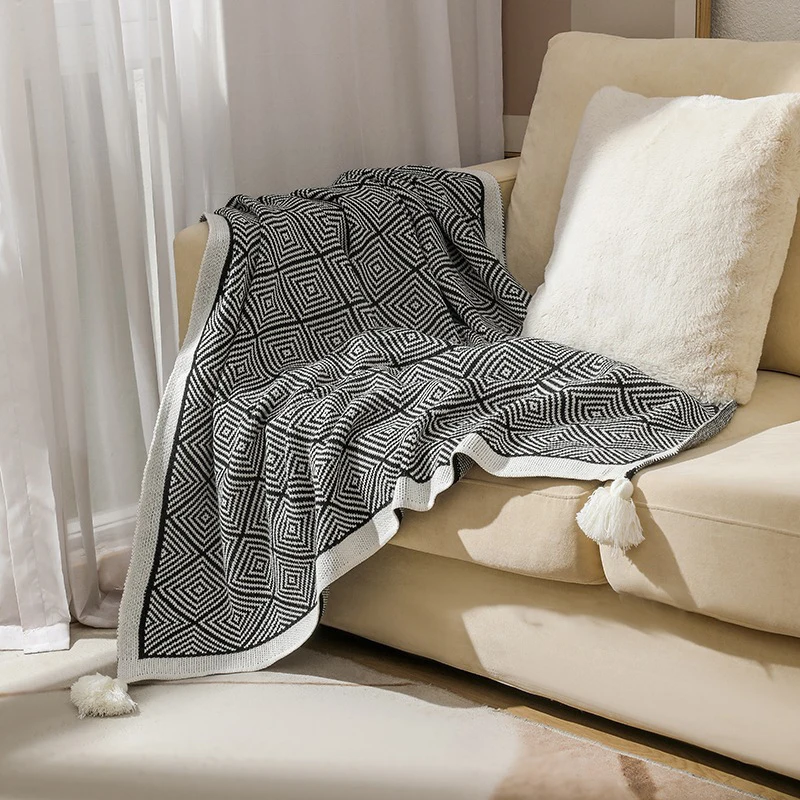 Modern-Diamond-Geometric-Knitted-Acrylic-Throw-Blanket-With-Tassels-Soft-Woven-Decorative-Blanket-For-Sofa-Couch-Bed-Living-Room