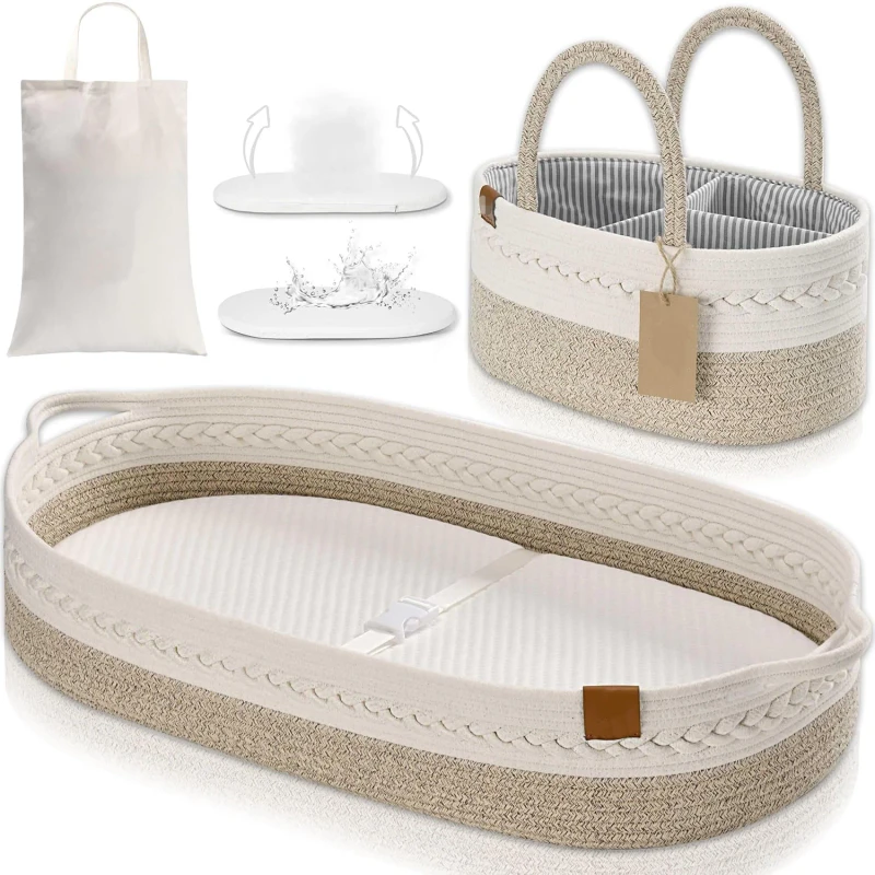Modern-Dual-Cover-Portable-Baby-Changing-Pad-Dresser-Breathable-Waterproof-Eco-Friendly-Cotton-Changing-Basket-Includes-Diaper
