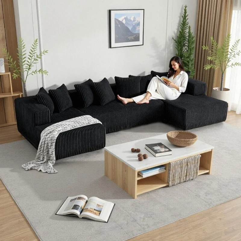 Modern-Eco-Friendly-Living-Room-Bedroom-U-Shape-Sofa-Bed-Removable-Cover-Compressed-Pure-Sponge-Filling-Velvet-Upholstery-Sofa