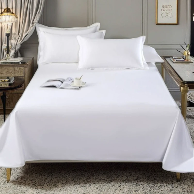 Modern-Five-Star-Hotel-Collection-Pure-White-Queen-Size-Bed-Sheets-Snow-Cotton-Woven-Linen-Bedding-Set-with-Flat-Fitted-Sheet