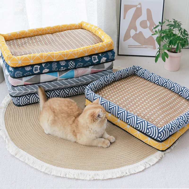 Modern-Foam-Linen-Pet-Pad-Cat-Dog-Bed-Summer-Cooling-Mat