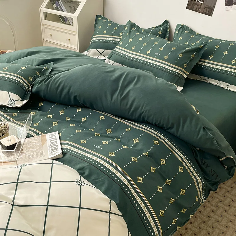 Modern-Four-Piece-Four-Season-Quilt-Cover-Set-Light-Luxury-Wash-Cotton-Bedding-Set-For-Home-Use