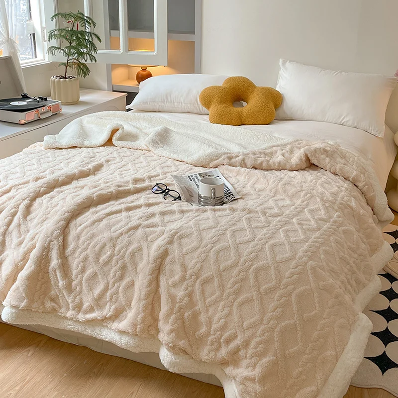 Modern-Full-Size-Sherpa-3D-Checkered-Jacquard-Blanket-Thick-Taffeta-Solid-Color-for-Home-Sofa-Bed-Sleeping-Wearable-Blankets