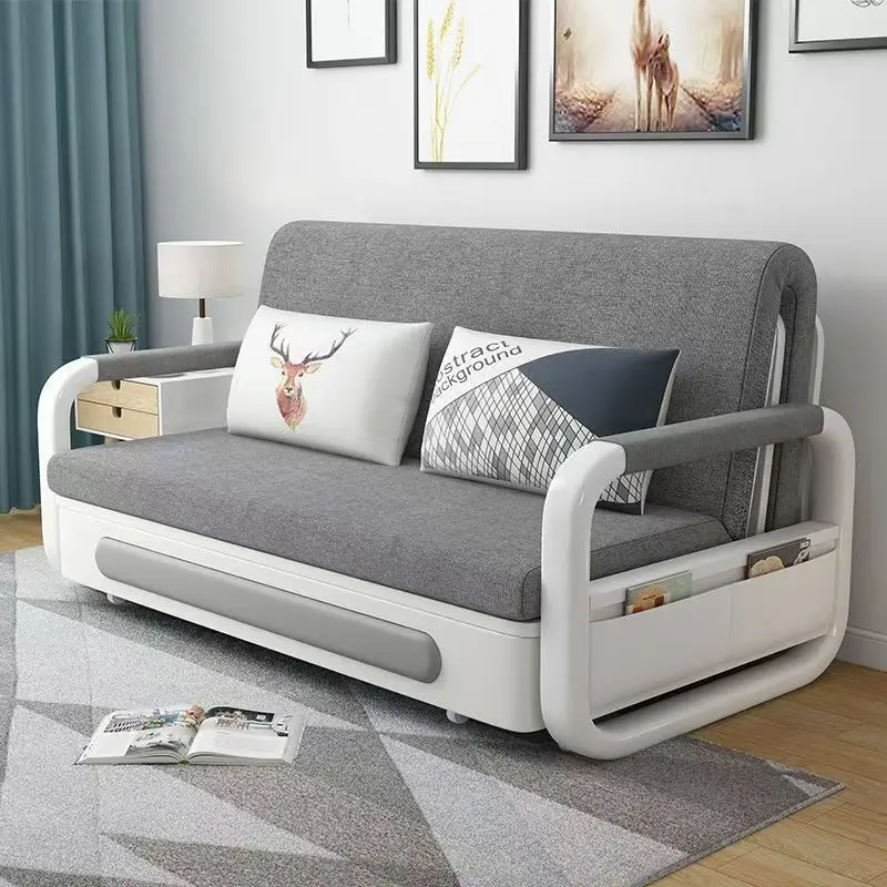 Modern-Grey-Fabric-Sofa-Bed-with-Storage-and-White-Frame-Convertible-Sleeper-for-Living-Room-Guest-Small-Space-Multifunctional