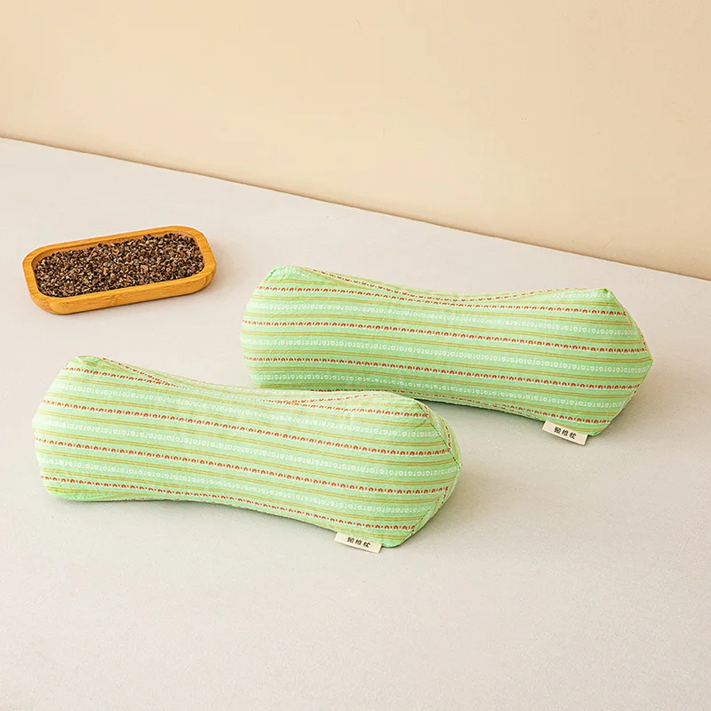 Modern-Healthy-Organic-Cotton-Fabric-Neck-Cervical-Support-Pillow-Triangle-Shaped-Striped-Buckwheat-Shell-Husk-Hull-Solid