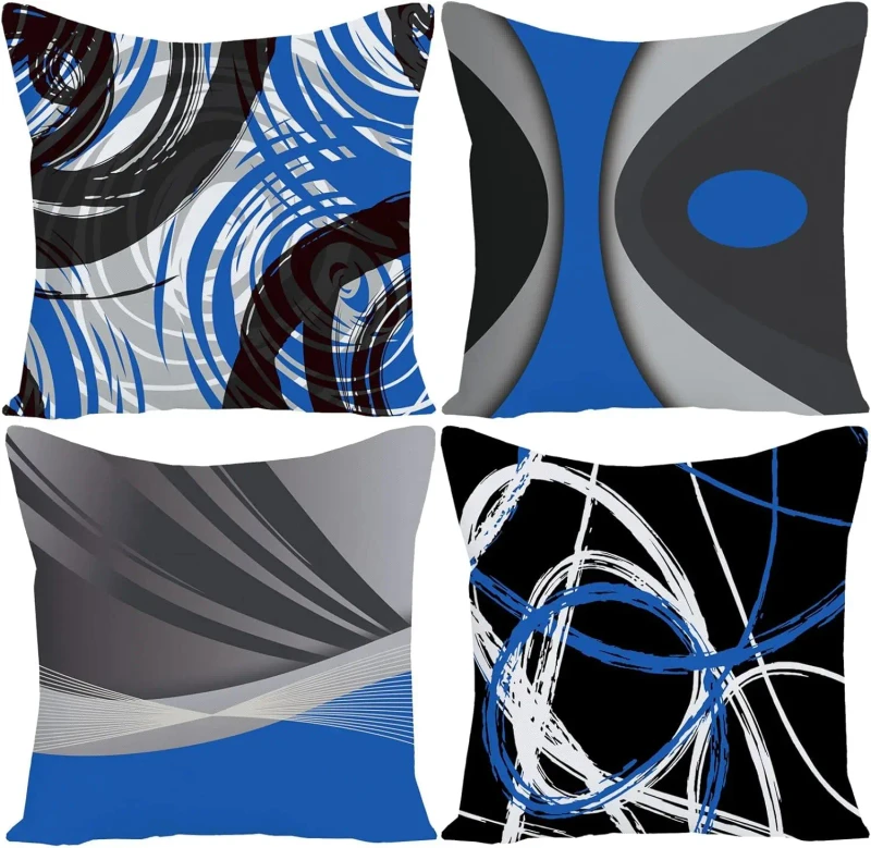 Modern-Linen-Square-Pillow-Cover-18-18-Inches-Abstract-Geometric-Messy-Line-Pattern-Used-for-Home-Decoration