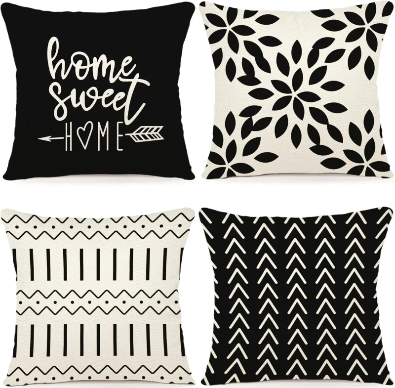 Modern-Linen-Square-Pillow-Cover-18-18-Inches-with-Black-Geometric-Line-Pattern-Used-for-Home-and-Outdoor-Decoration