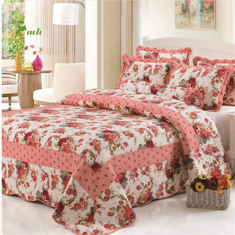 Modern-Luxurious-Reversible-Bed-Cover-Queen-Size-Floral-Printed-Bedspread-Coverlet