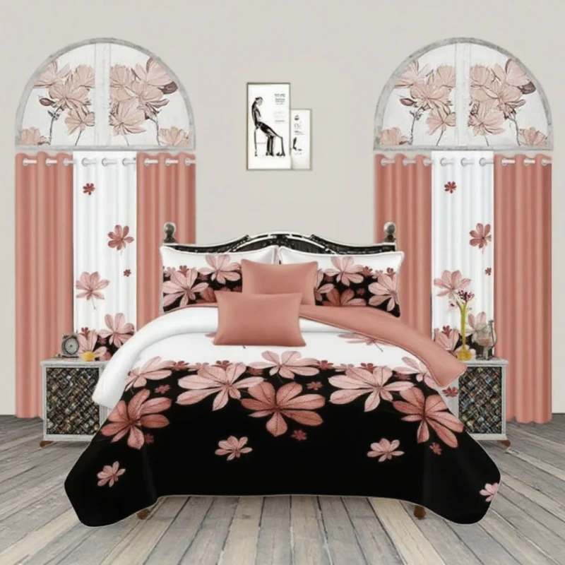 Modern-Luxury-9-Piece-Bedding-Set-Soft-Print-King-Queen-Size-Multi-Pin-Quilts-Curtains-Comfortable-Bedsheets-Home-Wedding-Use