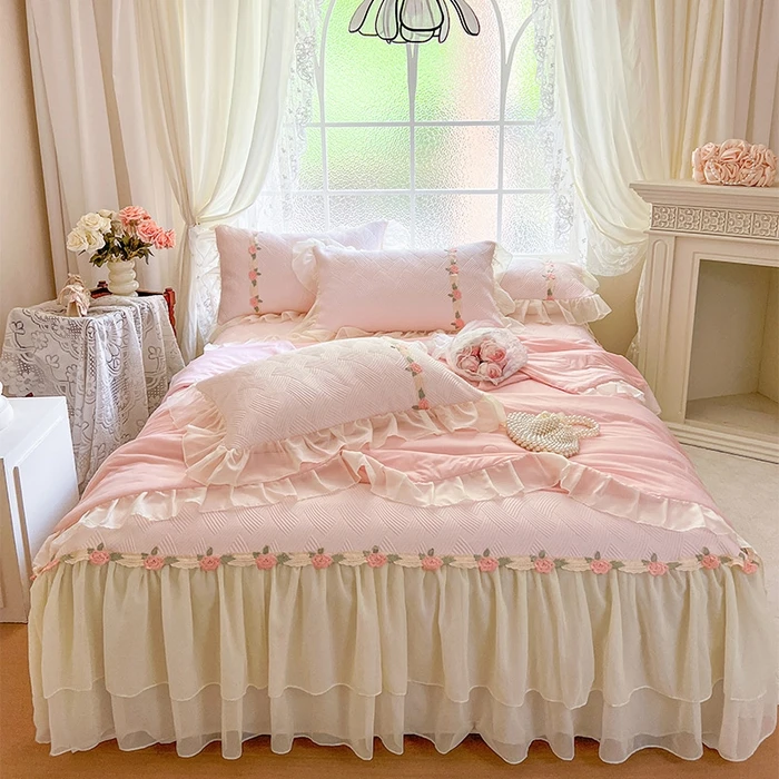 Modern-Polyester-Lace-Bed-Skirt-Summer-4-Piece-Set-for-Wedding-Home-Use