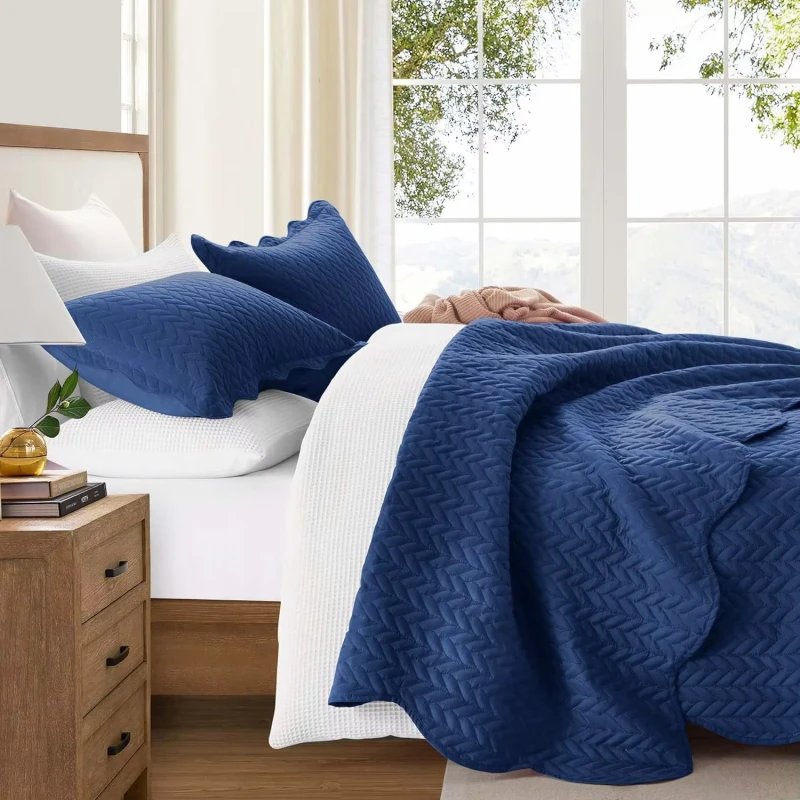 Modern-Reversible-Quilted-Bedspread-Waterproof-Microfiber-Polyester-Bedding-Multi-needle-Quilted-Coverlet