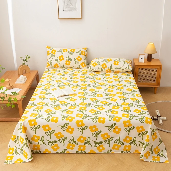 Modern-Simple-Floral-Printed-100-Cotton-Flat-Bed-Sheet-Pillowcase-3-Piece-Set-Dust-Proof-Breathable-Hotels-Use-500TC