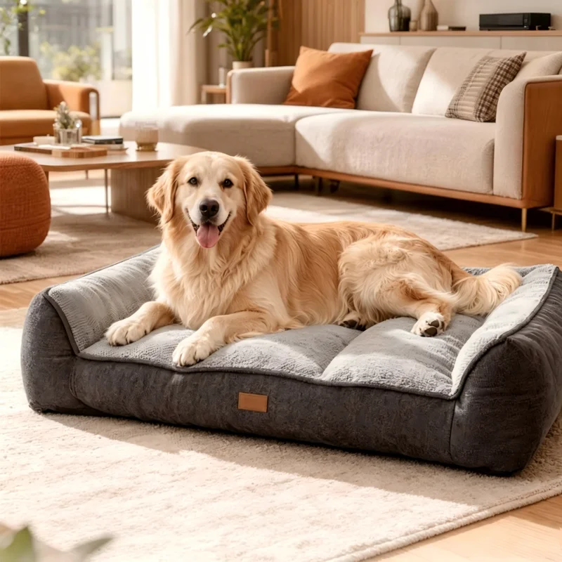 Modern-Solid-Dog-Bed-Joint-Relief-3-Sided-Bolster-Memory-Foam-Waterproof-Large-Pet-Sofa-for-Indoor-Living-Room