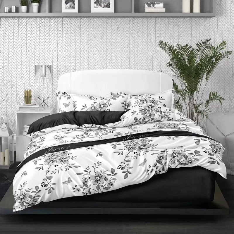 Modern-Style-All-Season-Four-Piece-Floral-Printed-Eco-Friendly-Customizable-Bedding-Set-Comfortable-300TC-Polyester-Duvet-Cover