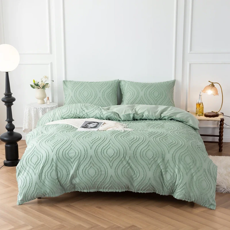 Modern-Style-Comforter-Set-Solid-Color-Textured-Fabric-Three-Piece-King-Size-200TC-All-Season