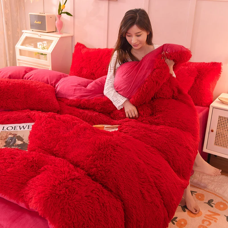 Modern-Style-Four-Piece-Mink-Velvet-Bed-Sheet-Set-Solid-Color-Duvet-Cover-Printed-Water-Washable-Polyester-Four-Piece-Bedding