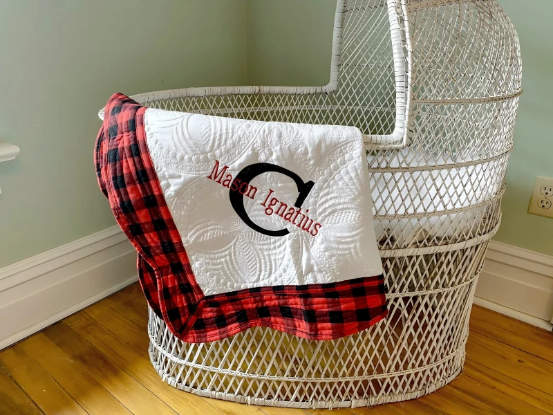 Monogrammed-Cotton-Red-Black-Buffalo-Plaid-Baby-Quilt-Personalized-Infant-Bedding-Toddler-Nursery-Heirloom-36x46-Eco-Friendly