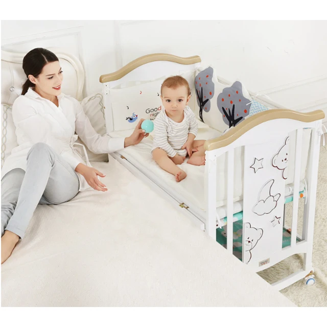 Multifunctional-4-in-1-Twin-Wooden-Baby-Bed-With-Storage-Crib-Babies-Sleeping-Furniture-Cot-Set-Cradle-Bedding-Set-for-New-Born
