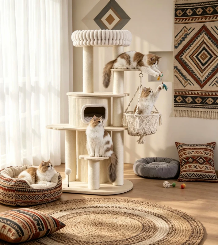 Multifunctional-Environmentally-Friendly-and-Safe-Cat-Play-Tree-Large-Cat-Apartment-with-Ladder-and-Cat-Bed