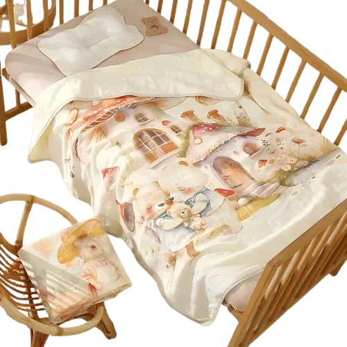 Mushroom-House-and-Bear-Printed-Baby-Blanket-for-Newborns