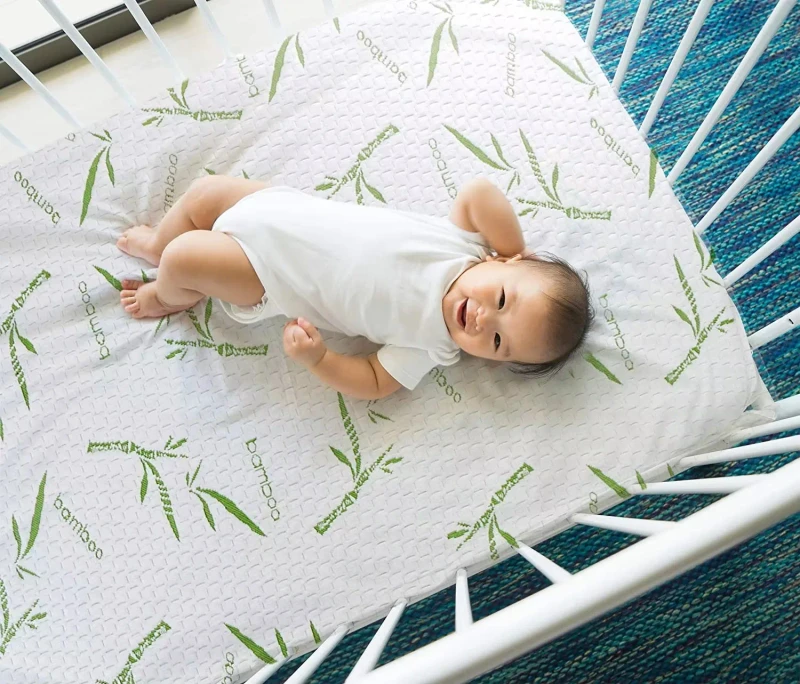 Natural-Bamboo-Printed-Quilted-Crib-Fitted-Sheet-Hypoallergenic-Waterproof-Baby-Bed-Mattress-Protector