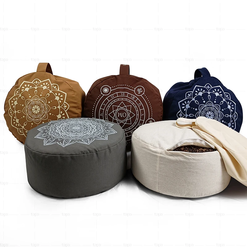 Natural-Buckwheat-Hull-Filling-Portable-Eco-Friendly-Meditation-Cushion-Circular-Pouf-Yoga-Bolsters-Cushions