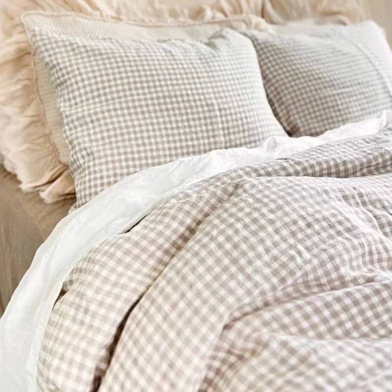 Natural-Gingham-Quilt-Cover-100-Linen-Comfortable-French-Linen-Bedding-Duvet-Covers