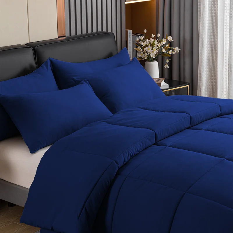 Navy-Blue-Fluffy-Microfeather-Winter-King-3PCS-Duvet-Comforter-Set