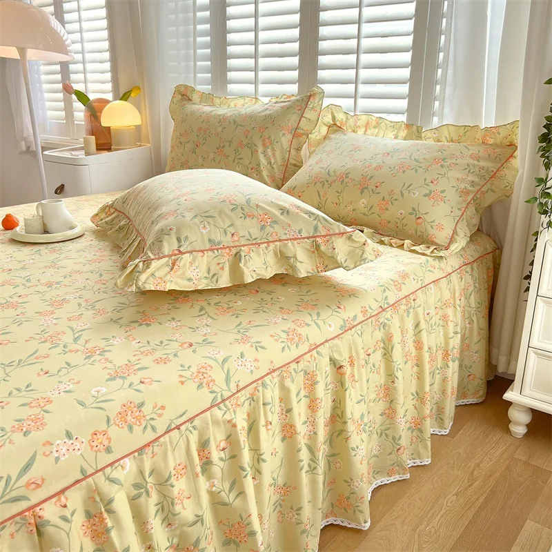 New-100-Cotton-Bed-Skirt-3-Piece-Set-Ruffled-Edge-Fitted-Bed-Sheet-with-Ruffle-for-Home-Bedroom-Decor