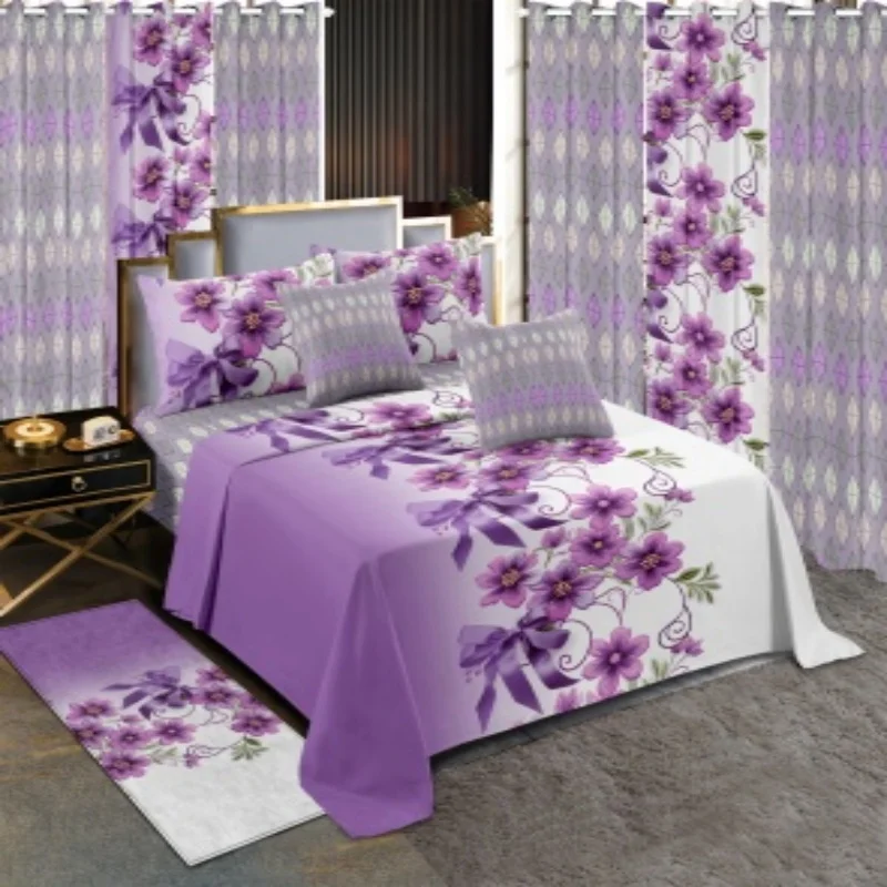 New-Arrival-Flower-Printed-13pcs-Bedding-Set-with-Matching-Curtains
