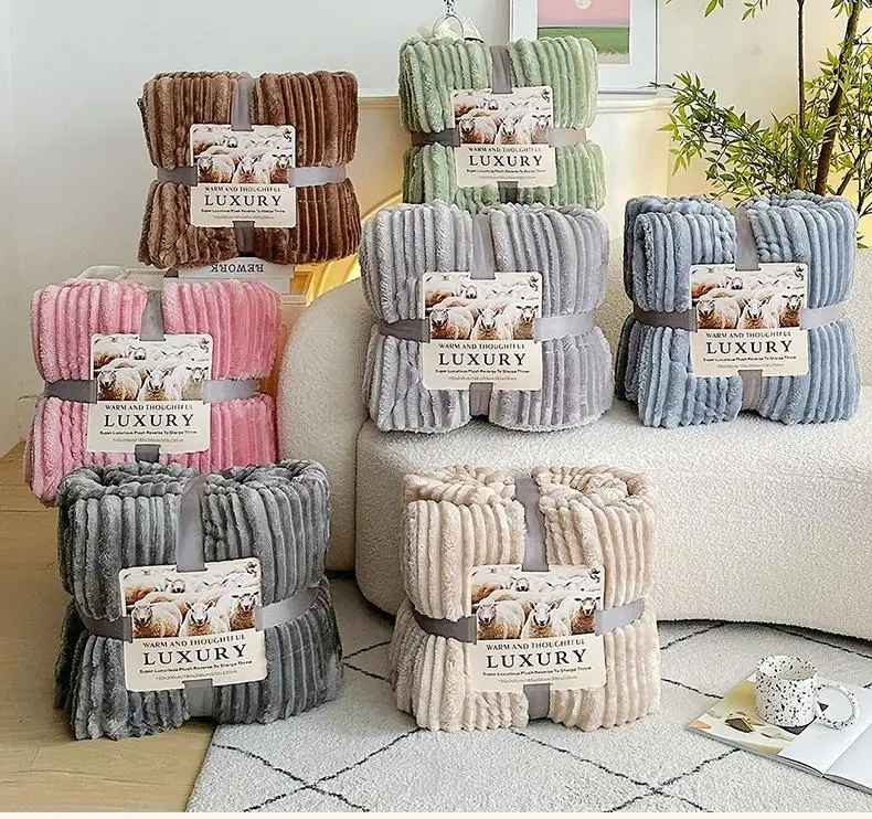 New-Arrival-Soft-Modern-Sofa-Bedding-Soft-Polyester-Striped-Flannel-Fleece-Blanket-for-Home-Decor